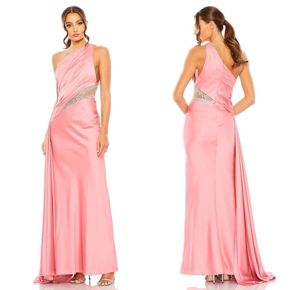 NEW $598 MAC DUGGAL 2210 ONE SHOULDER EMBELLISHED SATIN GOWN SIZE 8